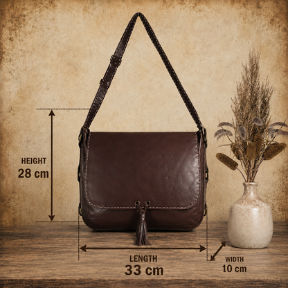 Cognac Flap Leather Handbag