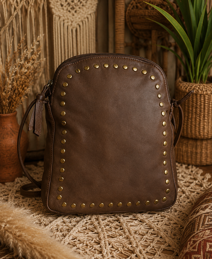 Boho Coffee Brown Leather Sling Bag