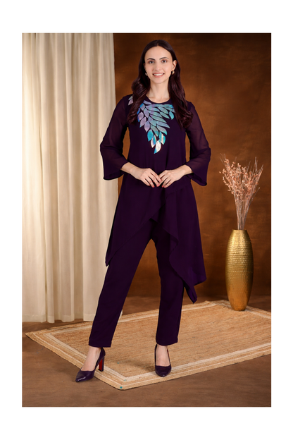 Elegant Sequins Embellished Asymmetric Tunic & Pant Set
