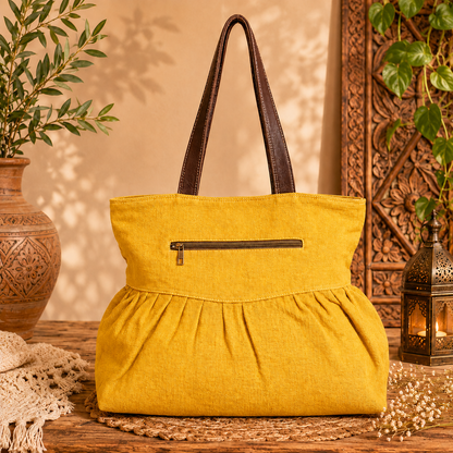 Large Linen Pleated Tote  Bag