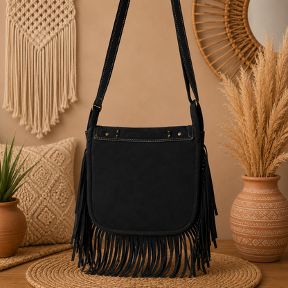 Suede Crossbody Leather Bag  with Fringes