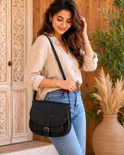Leather Crossbody Bag with Cargo Pocket