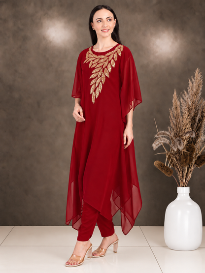 Women's Sequin Motif Embellished Georgette Kaftan Set