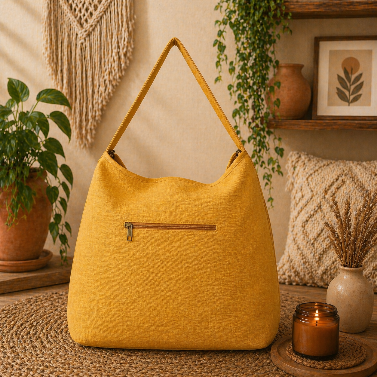 Large Hobo Bag with Suede Leather Strap