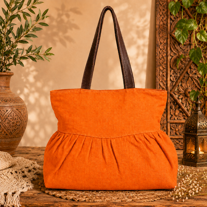 Large Linen Pleated Tote  Bag