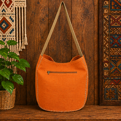 Large Linen Hobo Shoulder Bag
