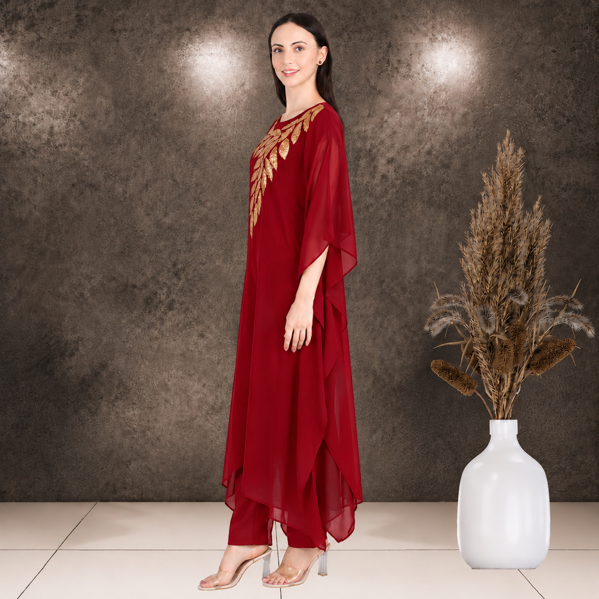 Women's Sequin Motif Embellished Georgette Kaftan Set