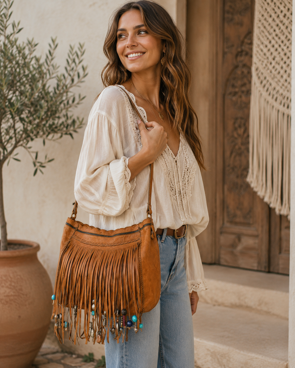 Boho Chic Fringes Leather Bag for Women