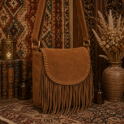 Suede Leather  Bag with Fringes