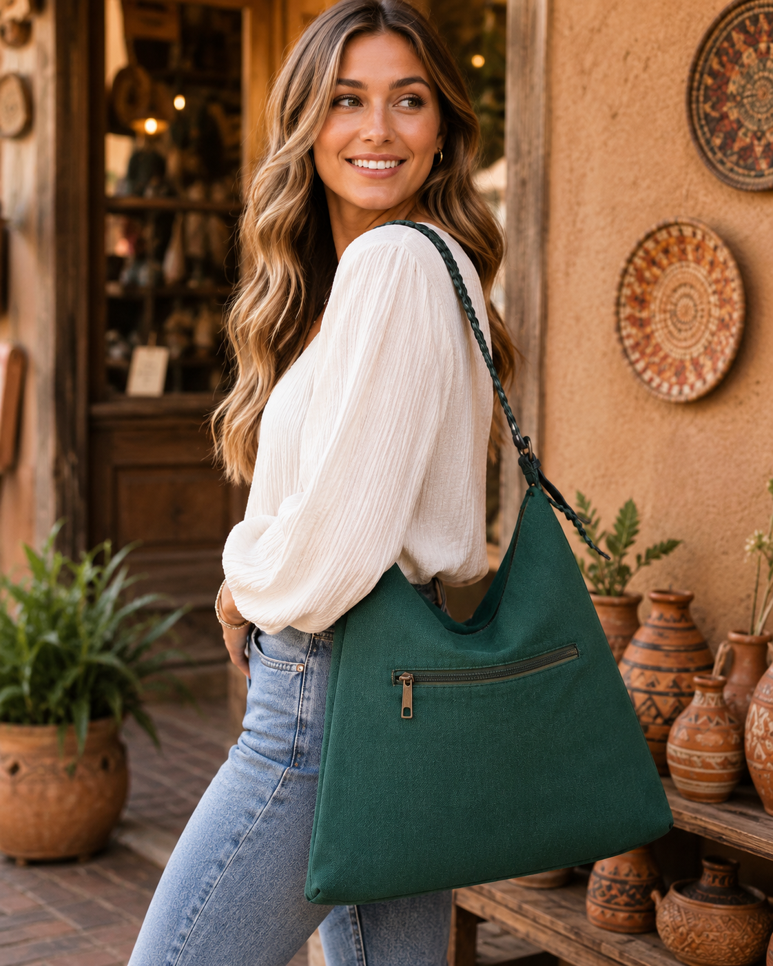 Large Linen Tote Shoulder Bag