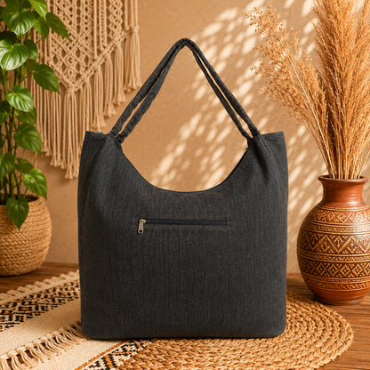 Large Linen Stone washed Shoulder Tote Bag
