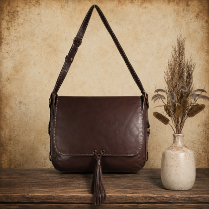 Cognac Flap Leather Handbag