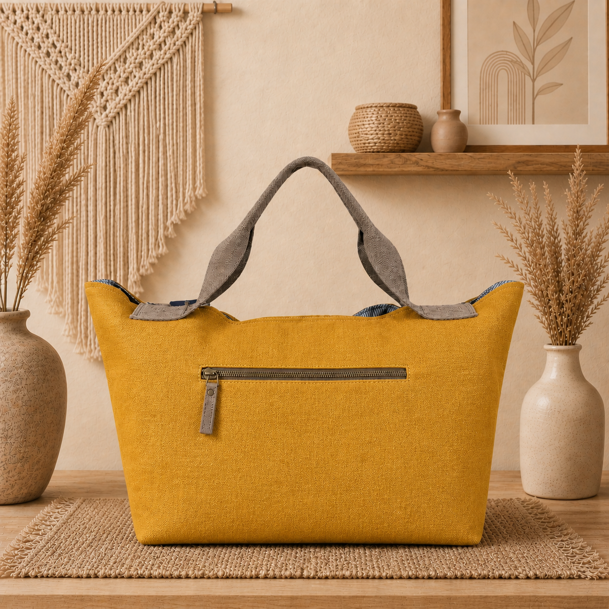 Large Linen Shoulder Tote Bag