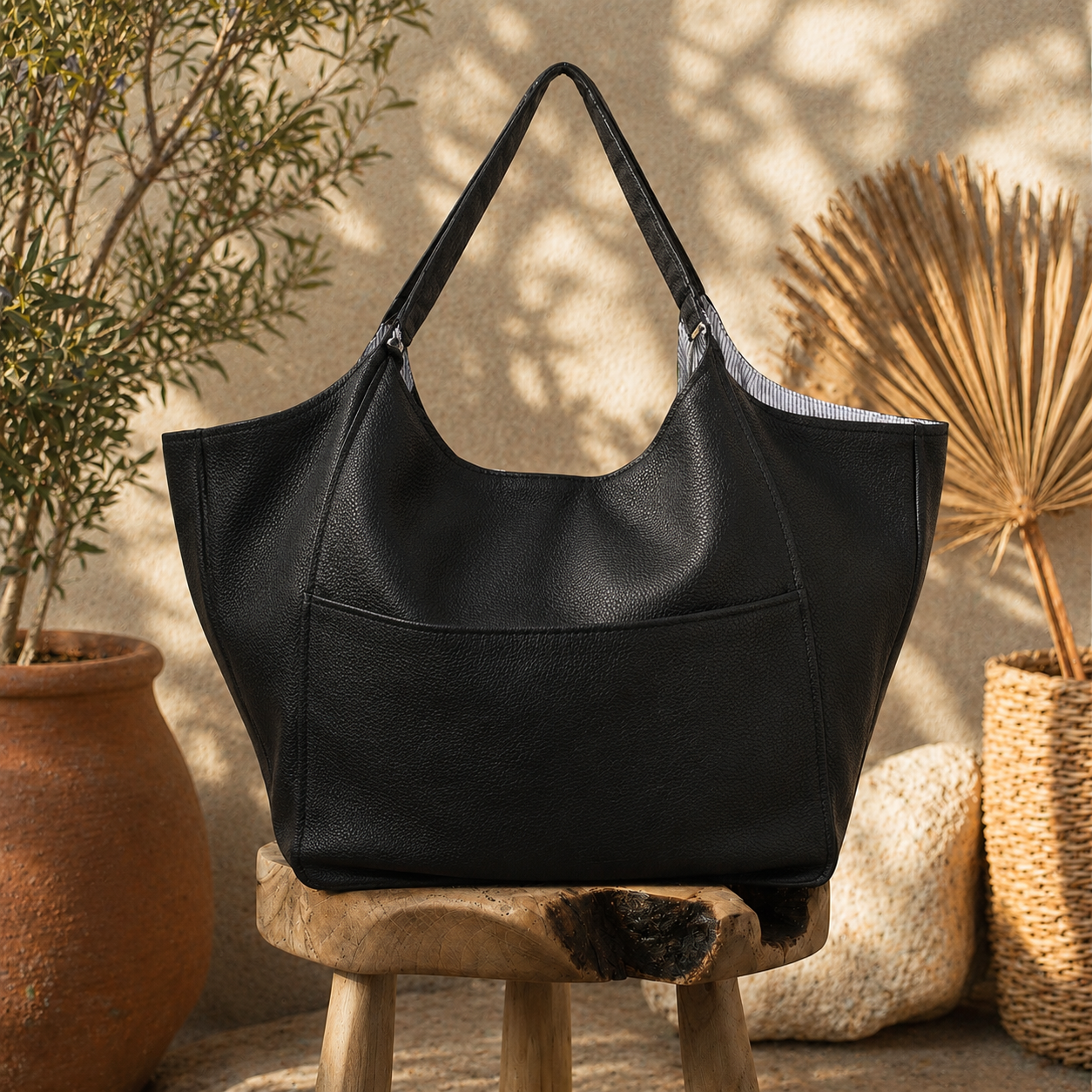 Large Black Leather hobo Bag
