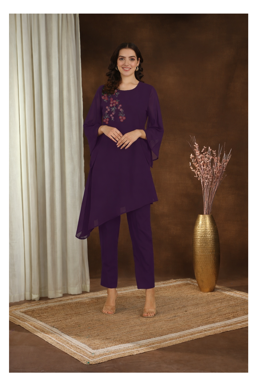 ✨ Women’s Sequins Embellished Asymmetric Top & Pant Set