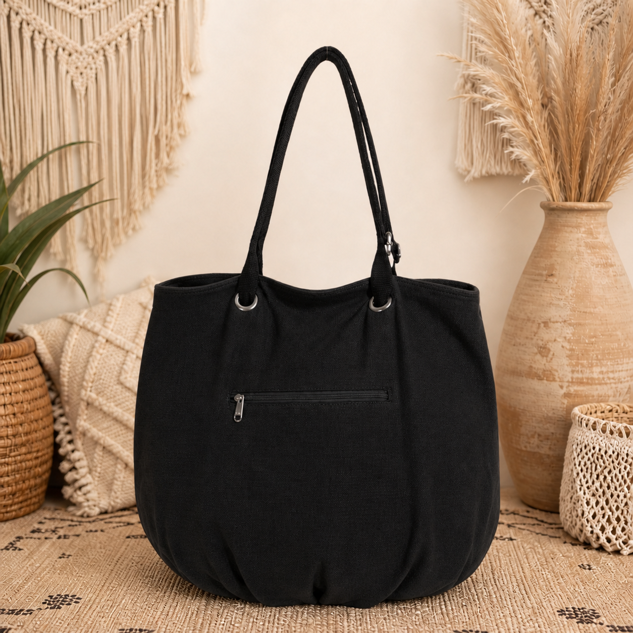 Large Linen Shoulder Tote Bag