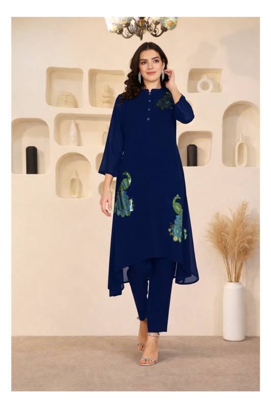 Designer Georgette Co-Ord Set for Women with Sequin Work – Stylish Top & Pant Set