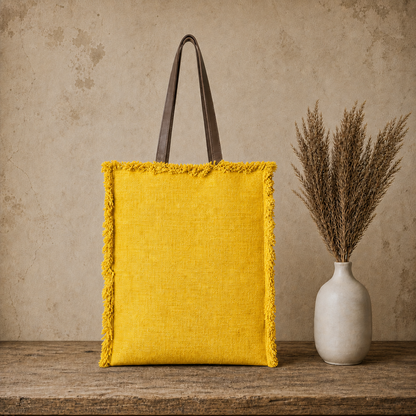 Large Linen Shoulder Tote Bag with Ripped Effect