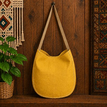 Large Linen Hobo Shoulder Bag