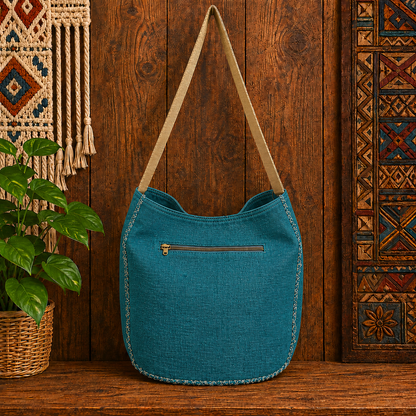 Large Linen Hobo Shoulder Bag