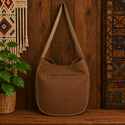 Large Linen Hobo Shoulder Bag