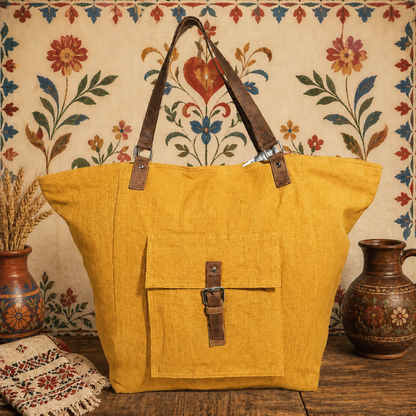 Stylish Large Tote Bag with Cargo Pocket & Leather Strap