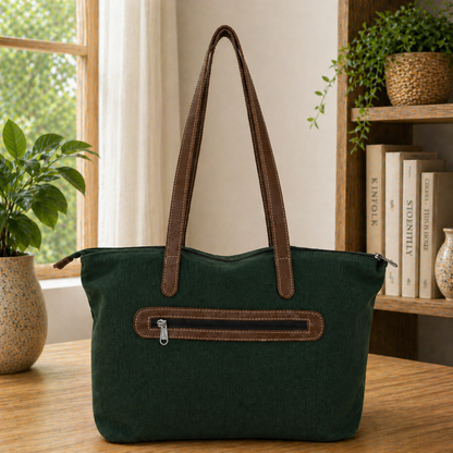 Timeless Linen Handbag with Genuine Leather Handles
