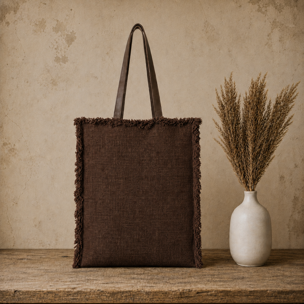 Large Linen Shoulder Tote Bag with Ripped Effect