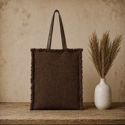 Large Linen Shoulder Tote Bag with Ripped Effect
