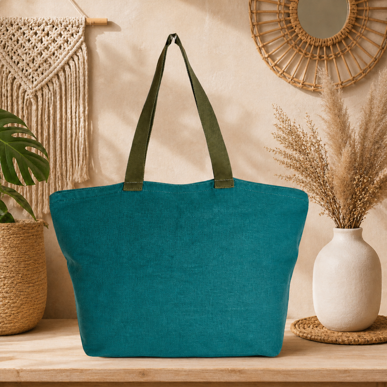 Large Linen Shoulder Tote Bag