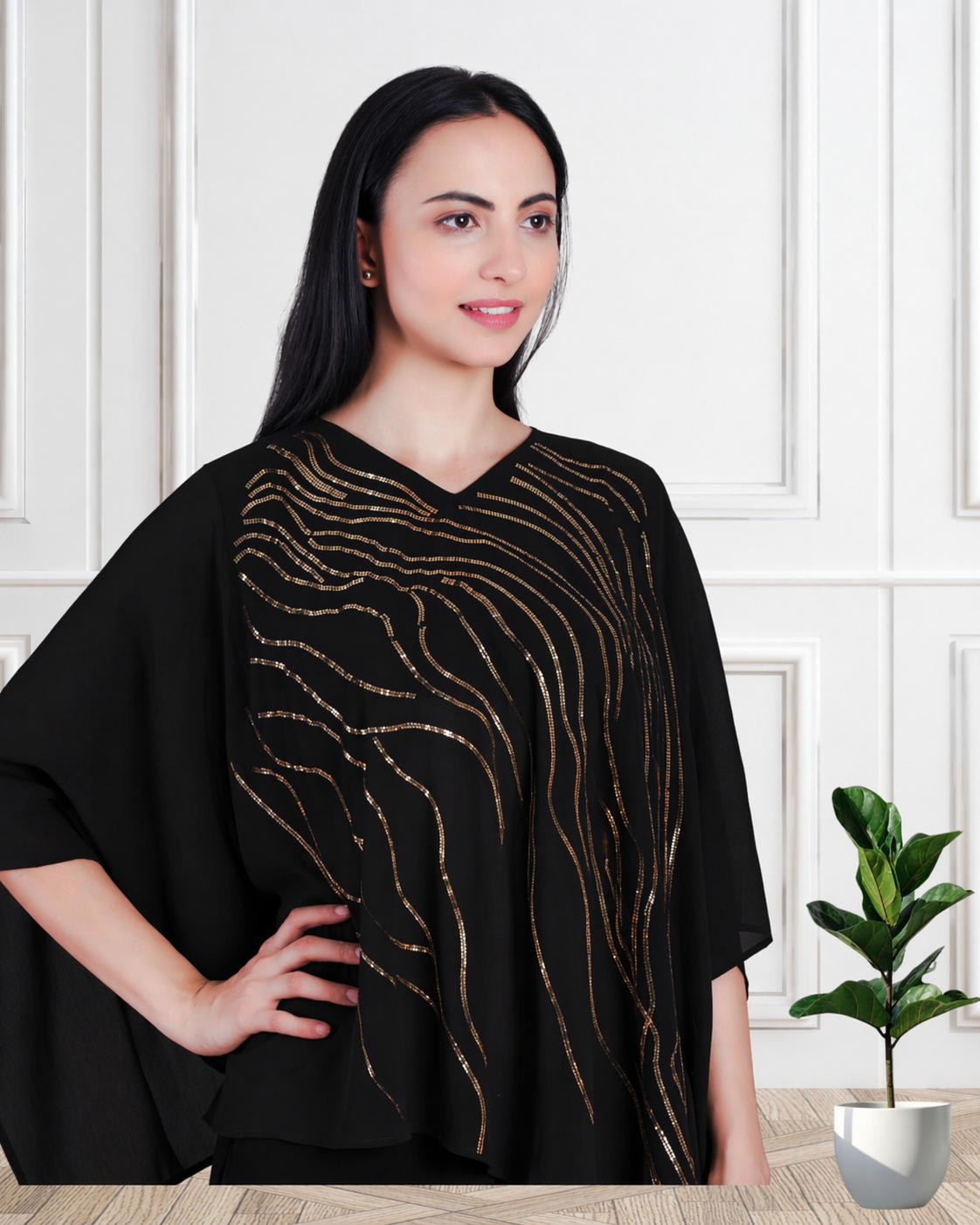 Designer Asymmetric Sequins Embellished Top with Matching Pants