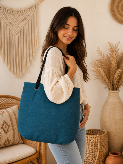 Large Linen Shoulder Tote Bag