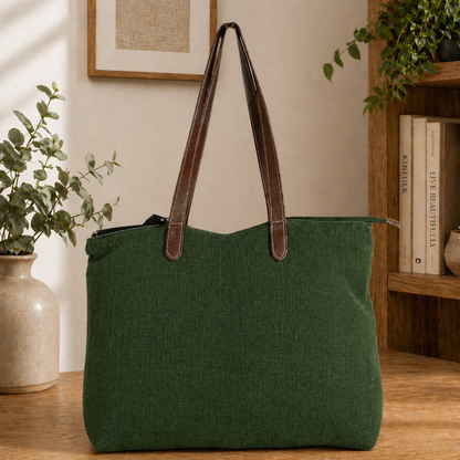Timeless Linen Handbag with Genuine Leather Handles