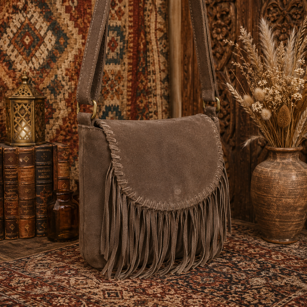 Suede Leather  Bag with Fringes