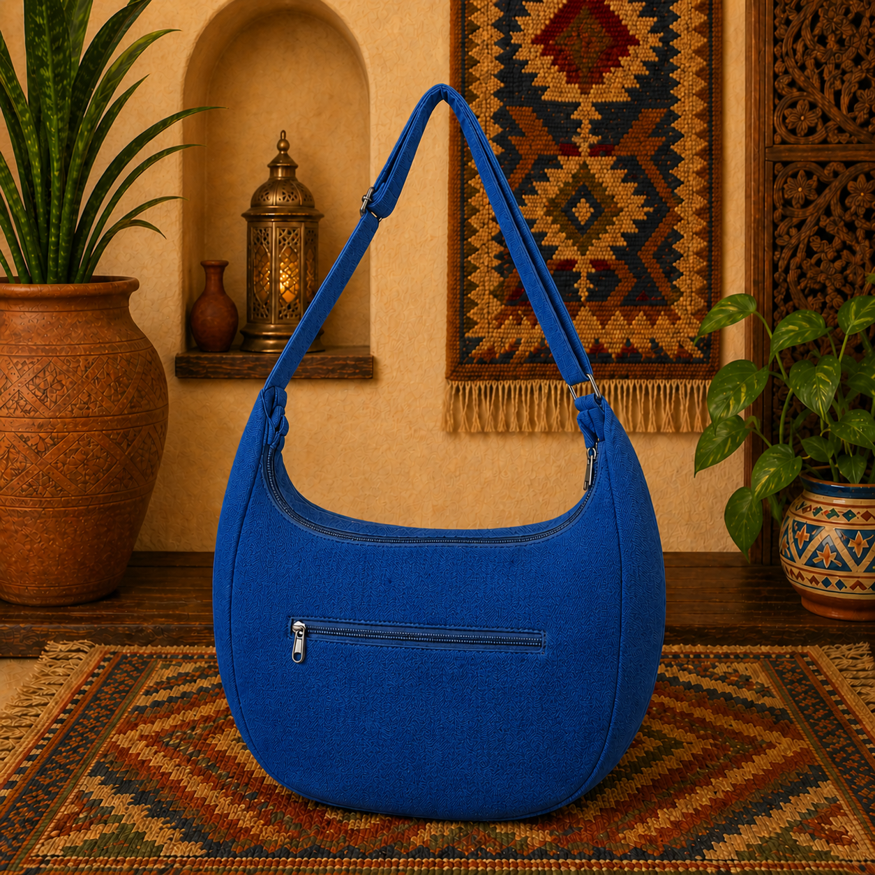Large  Linen Shoulder Hobo Bag