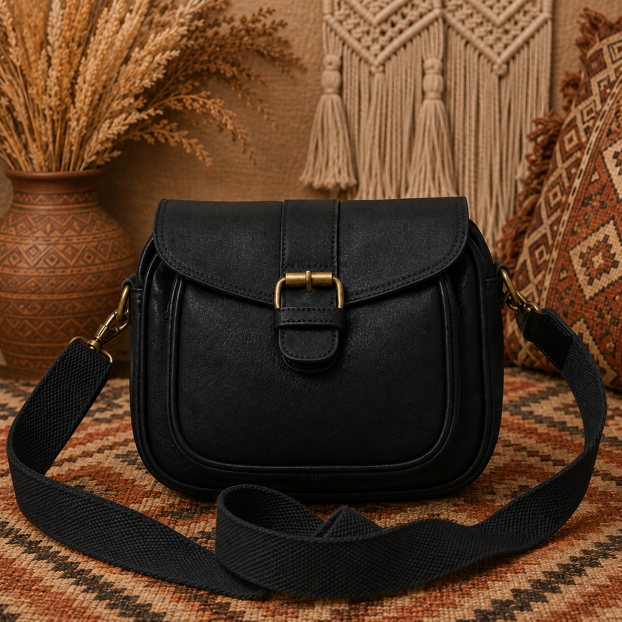 Vintage Coffee Brown Leather Crossbody Bag with Adjustable Strap