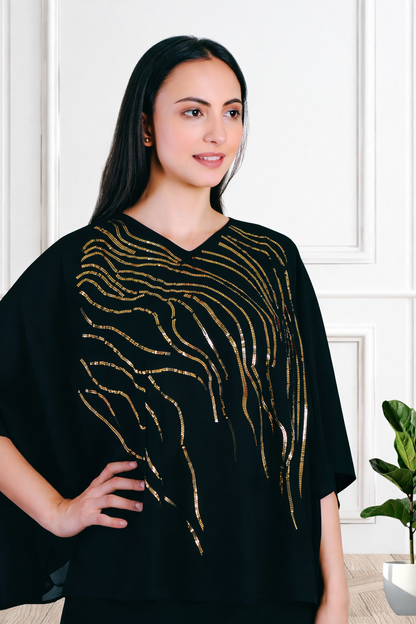 Designer Asymmetric Sequins Embellished Top with Matching Pants