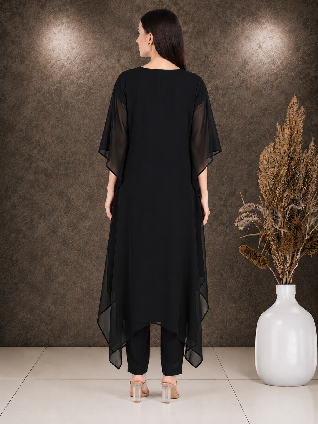 Women's Sequin Motif Embellished Georgette Kaftan Set