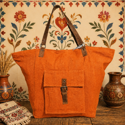 Stylish Large Tote Bag with Cargo Pocket & Leather Strap