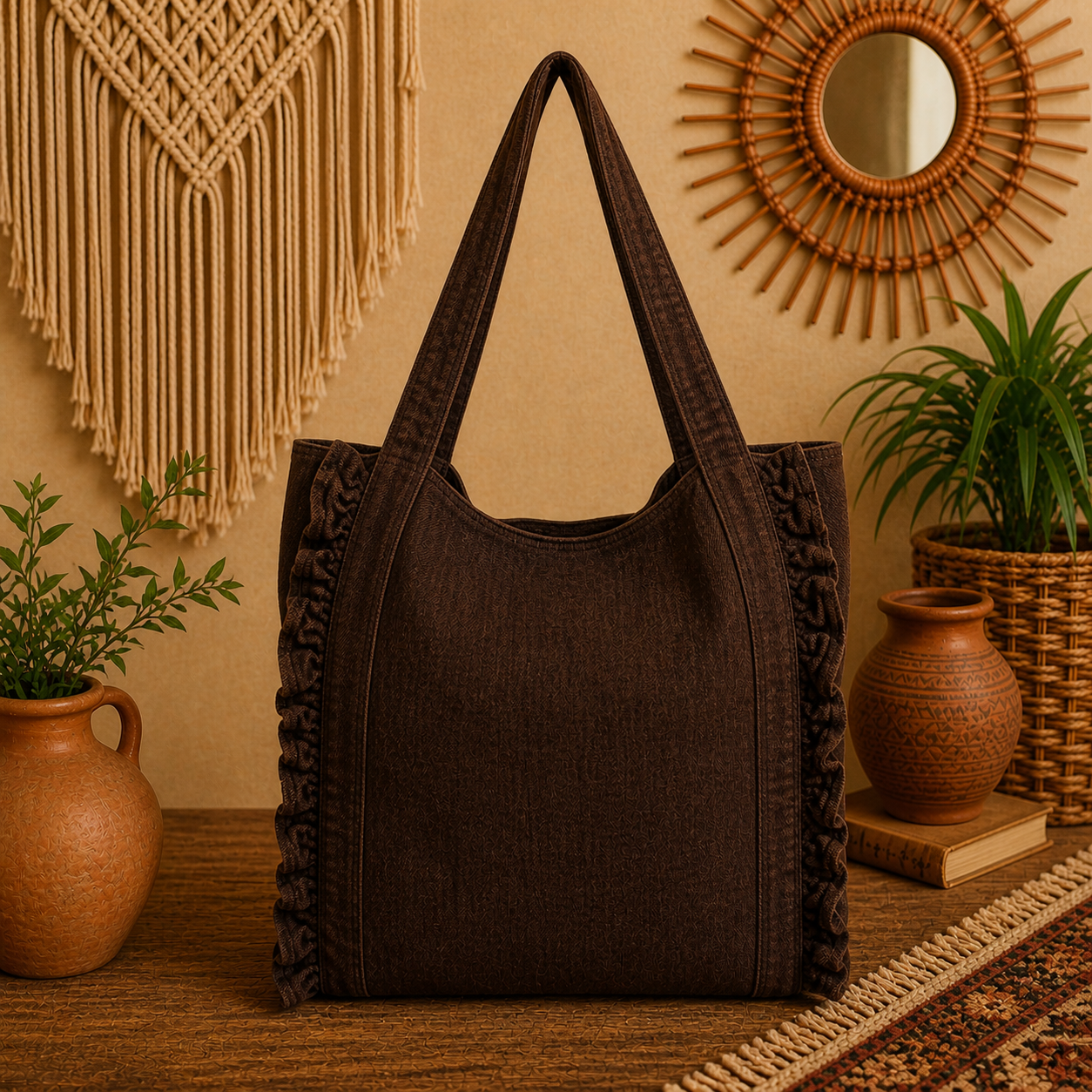 Large Linen Shoulder Tote Bag
