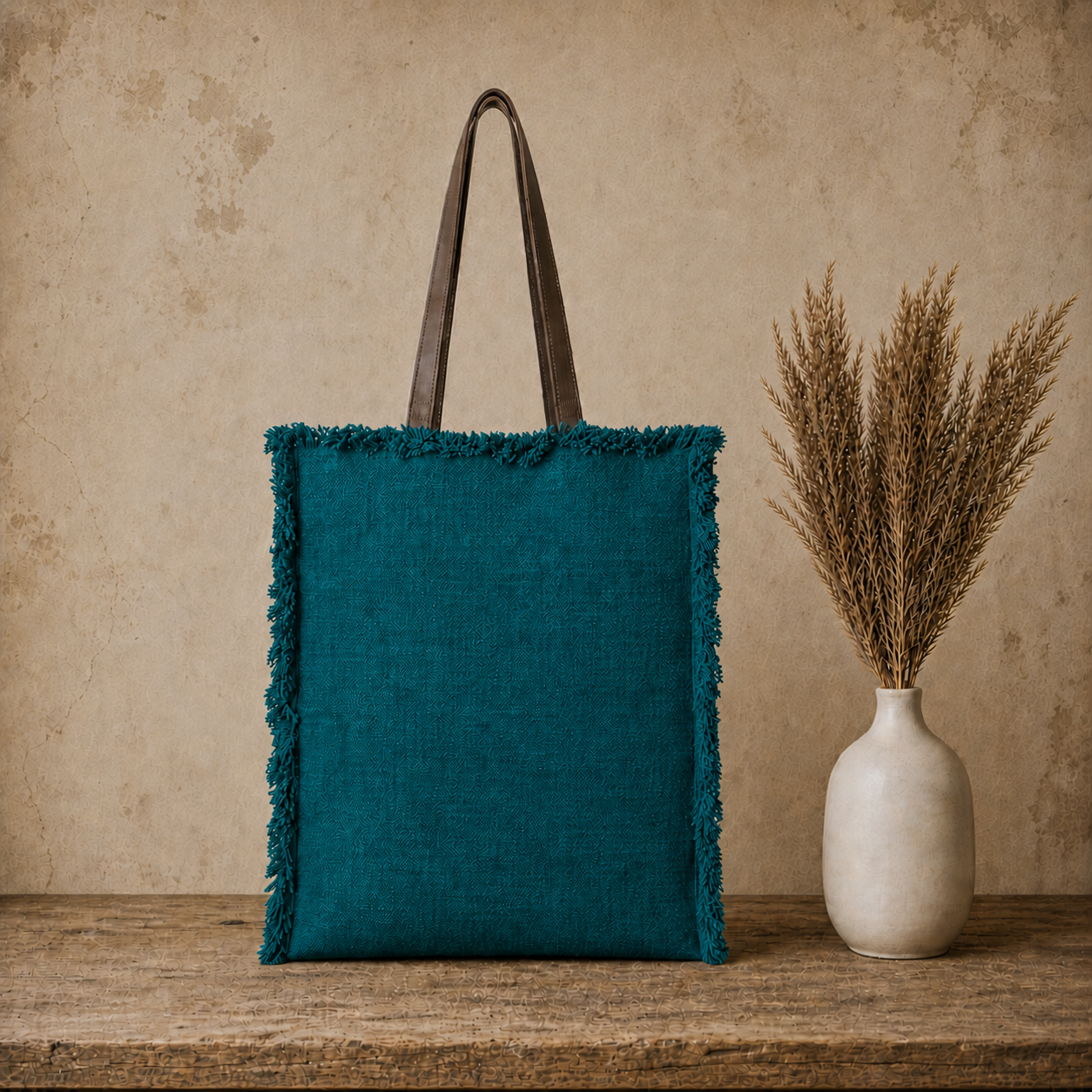 Large Linen Shoulder Tote Bag with Ripped Effect