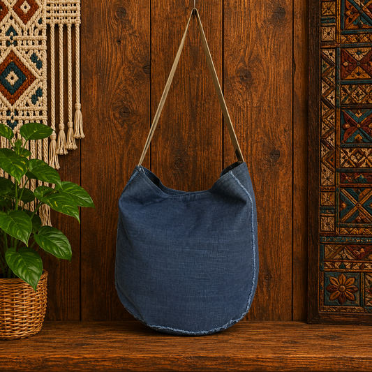 Large Linen Hobo Shoulder Bag