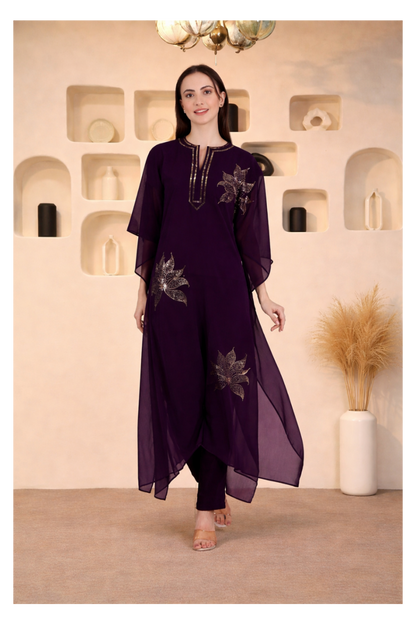 Women's Sequin Motif Embellished Georgette Kaftan Set