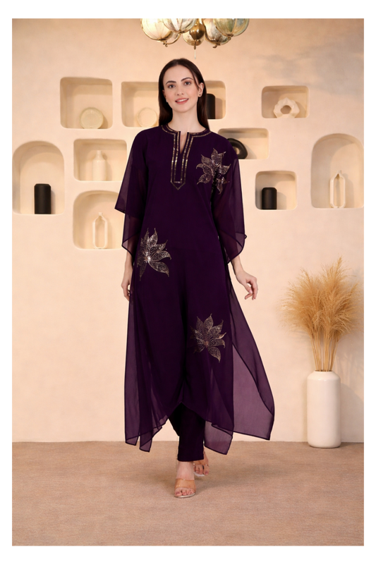 Women's Sequin Motif Embellished Georgette Kaftan Set
