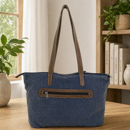 Timeless Linen Handbag with Genuine Leather Handles