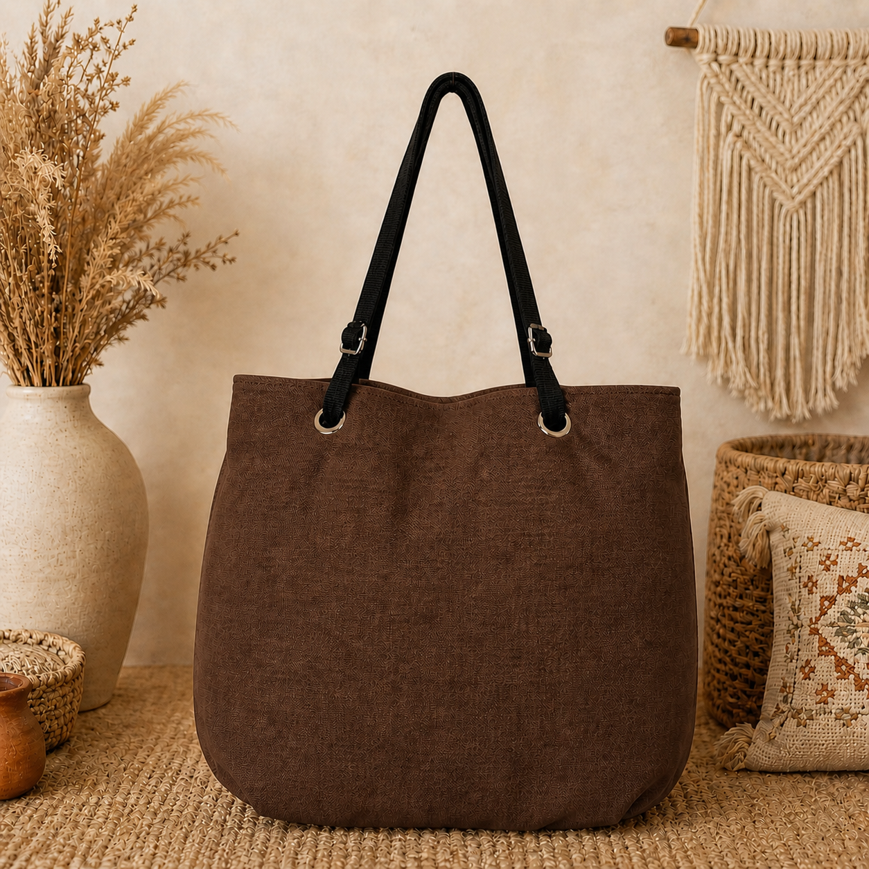 Large Linen Shoulder Tote Bag