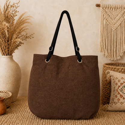 Large Linen Shoulder Tote Bag