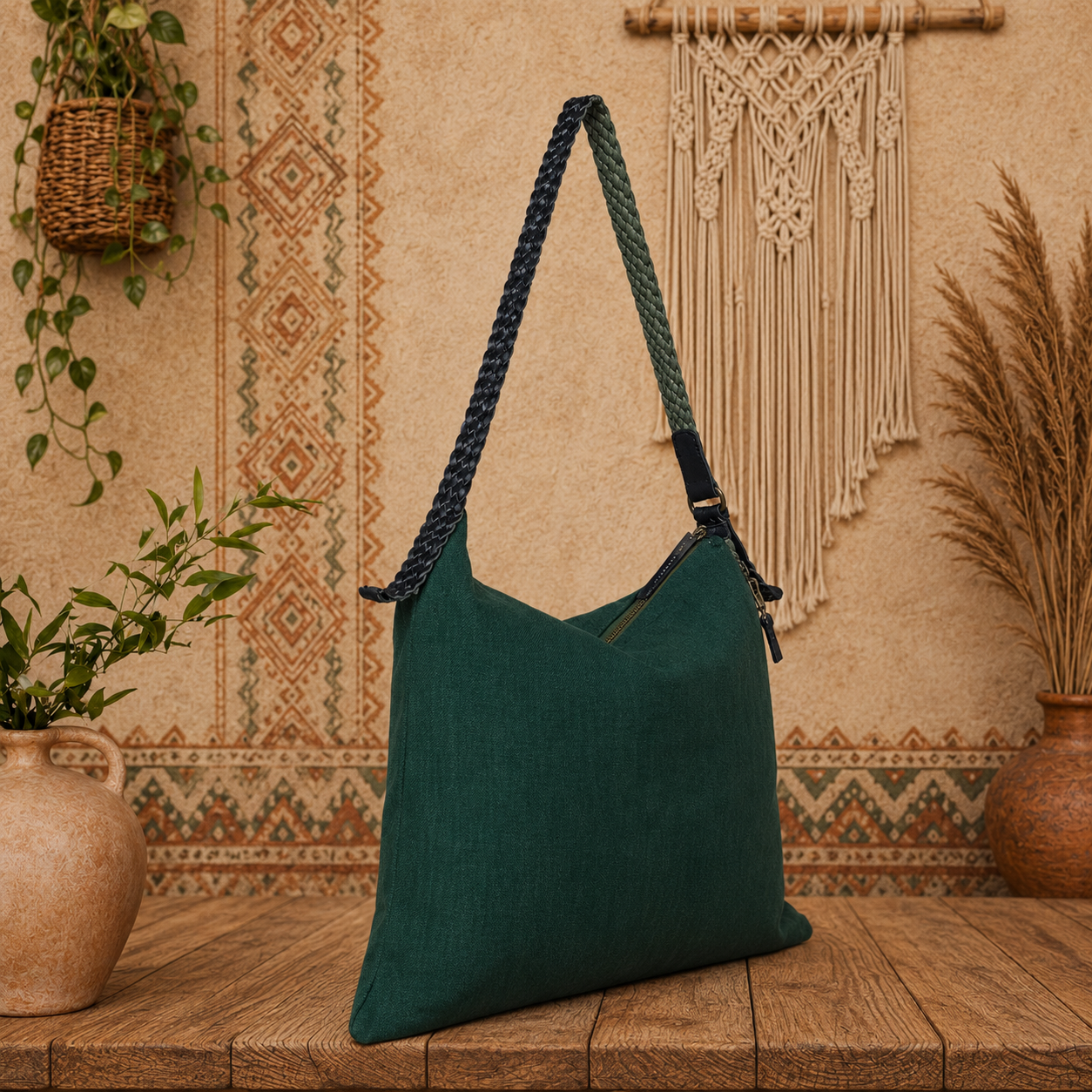 Large Linen Tote Shoulder Bag