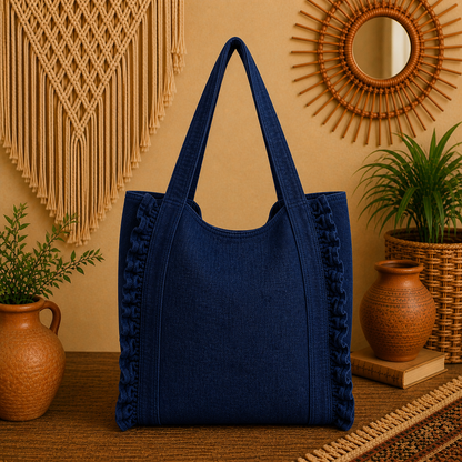 Large Linen Shoulder Tote Bag