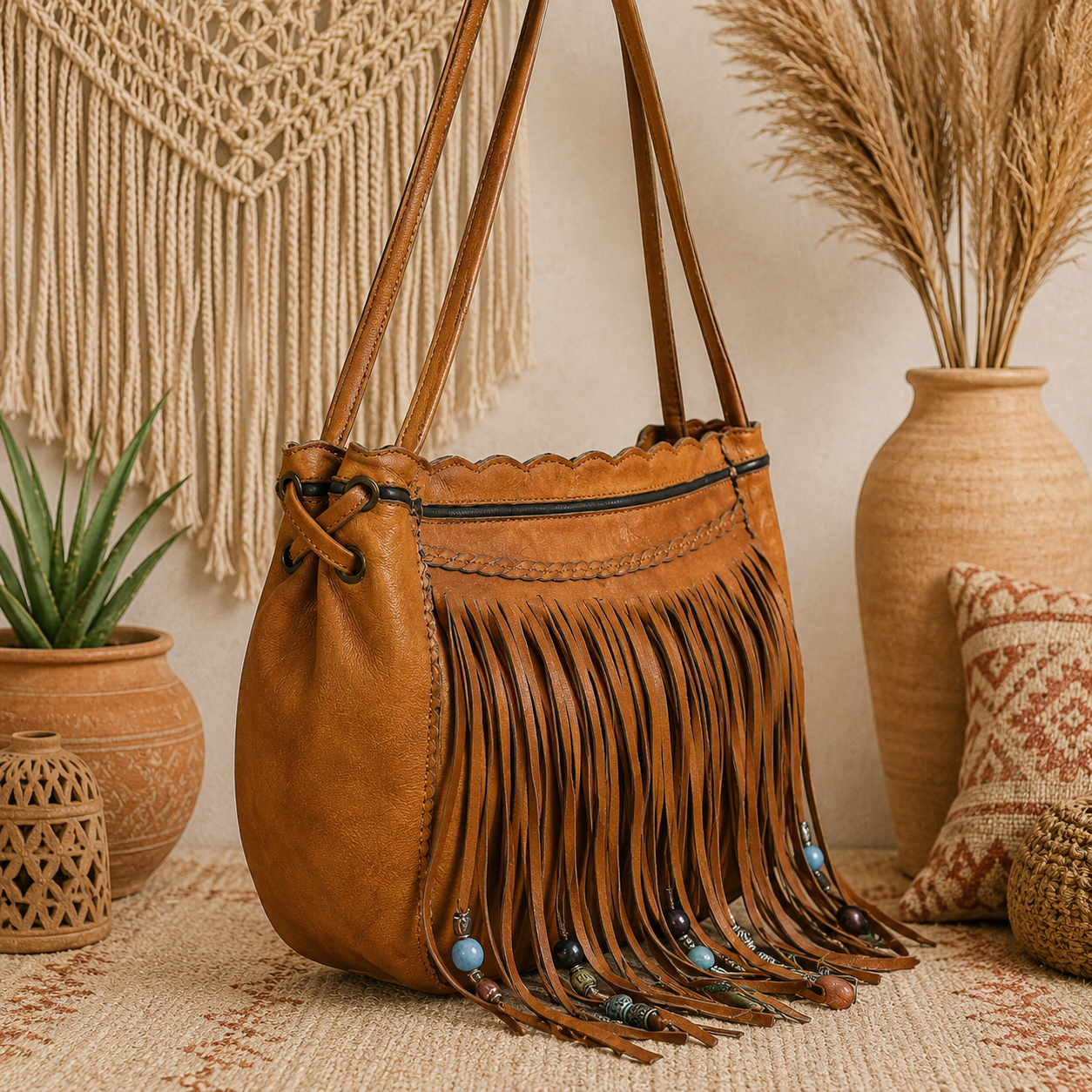 Boho Chic Fringes Leather Bag for Women
